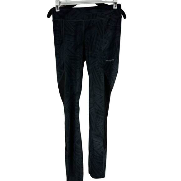 Patagonia Womens XS Technical Running Tights Black Pattern Breathable Design - Picture 1 of 8